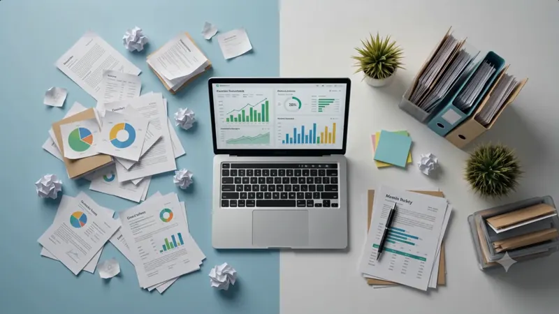 A working desk covered with scattered policy pages, records and notes — the information exists, but not in one place.