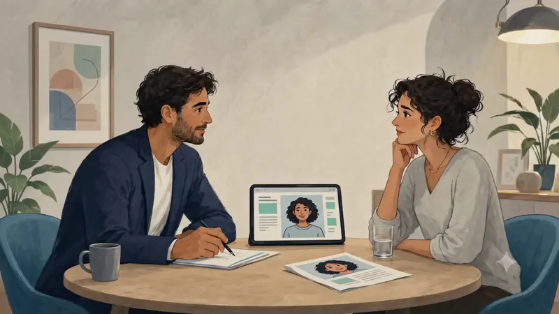 An advisor and a customer looking at the same screen together, working through a decision.